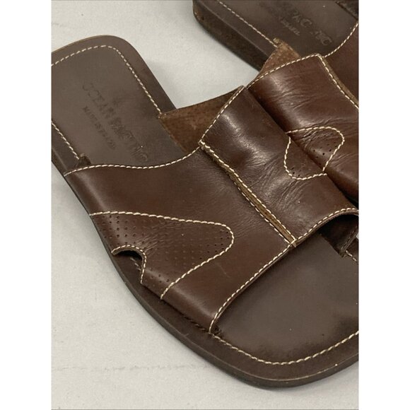 Op Sandals Surf Slip On Leather Slides   Ocean Pacific Brown Mens Sz 8 - Picture 2 of 6